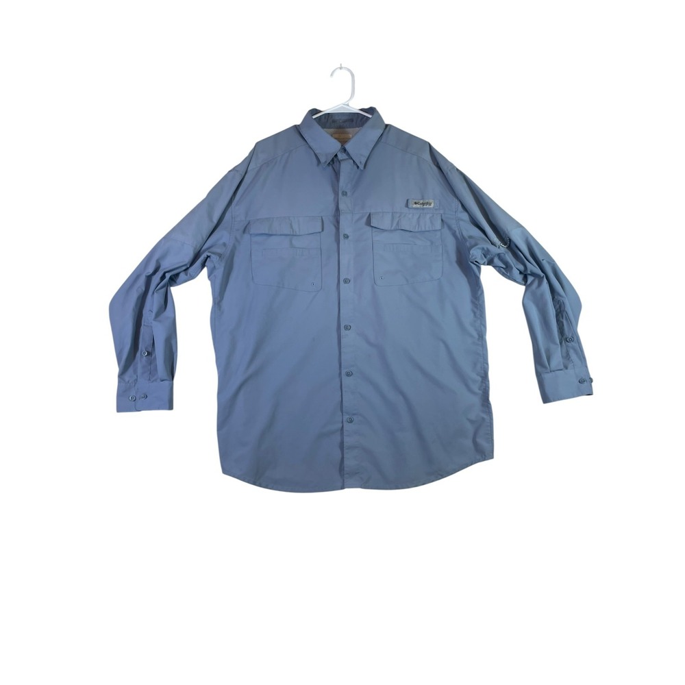 Columbia Pfg Tamiami II Fishing Shirt Mens Large Blue Long Sleeve Button Down